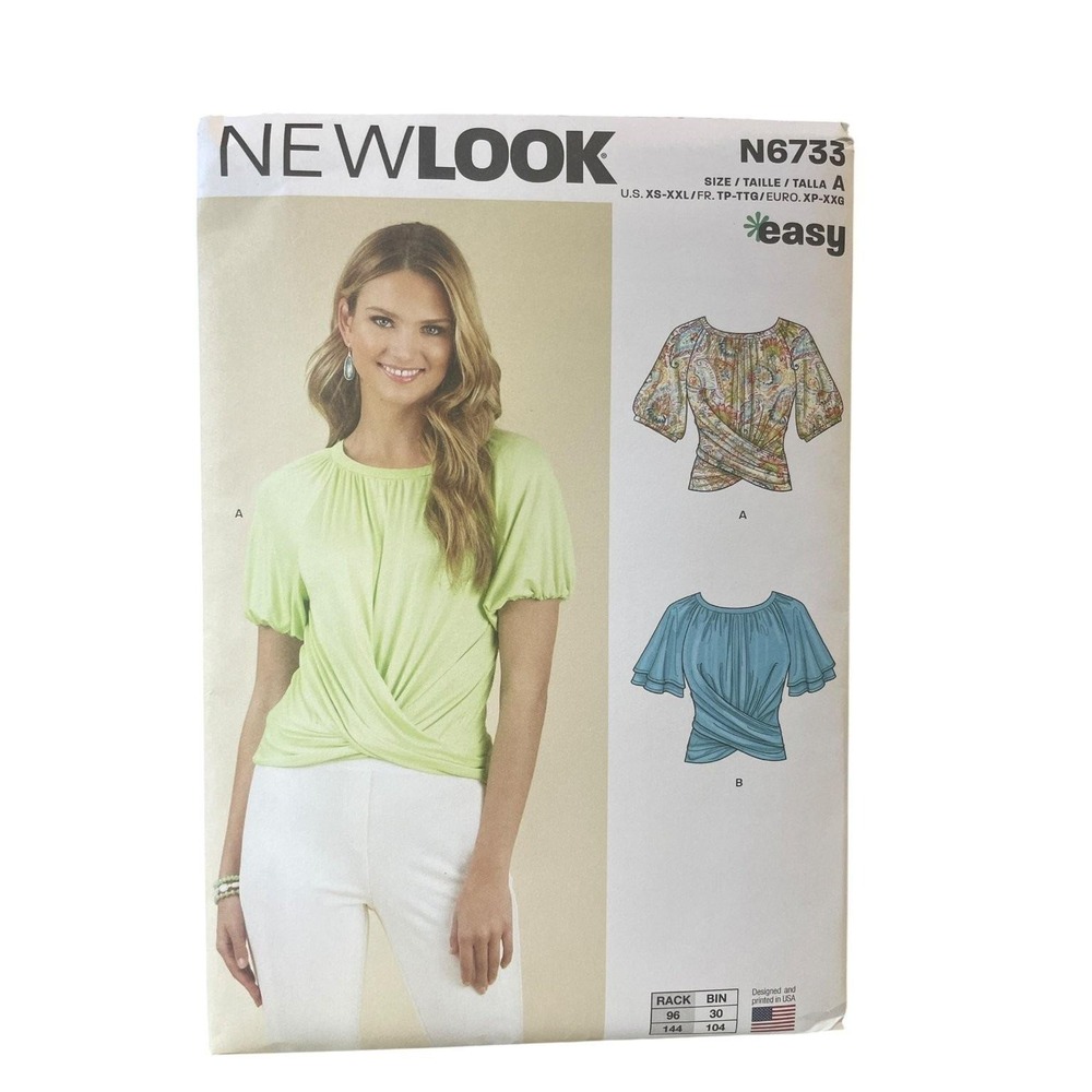 New Look N6733 Sewing Pattern Misses XS-XXL Crossover Knit Tops Easy Uncut FF